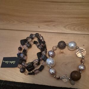 Cookie Lee Black and Brown Beaded Bracelet Set